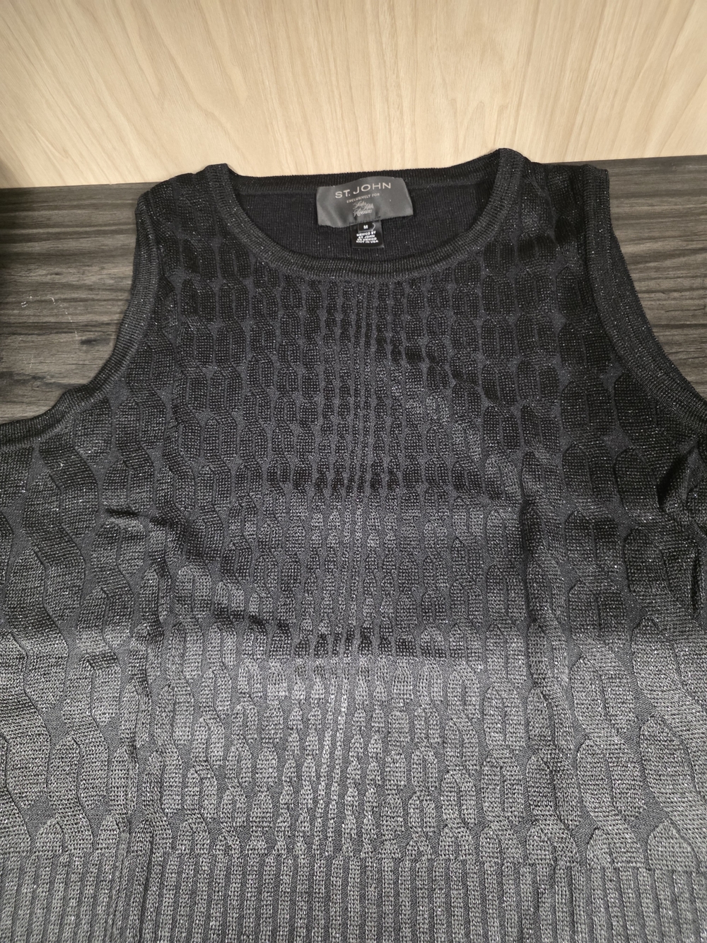 St. John Black Textured Knit Sleeveless Sweater